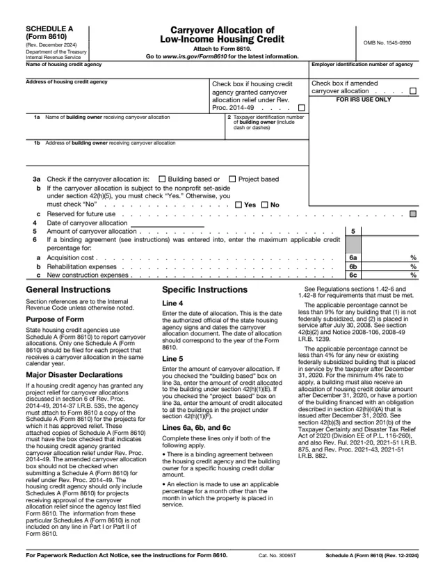 Page 1 of form 8610 Sch. A