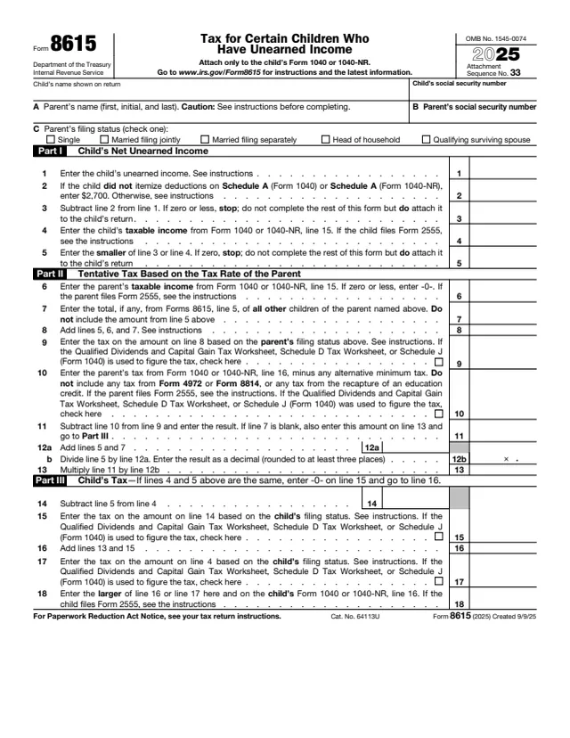 Page 1 of form 8615