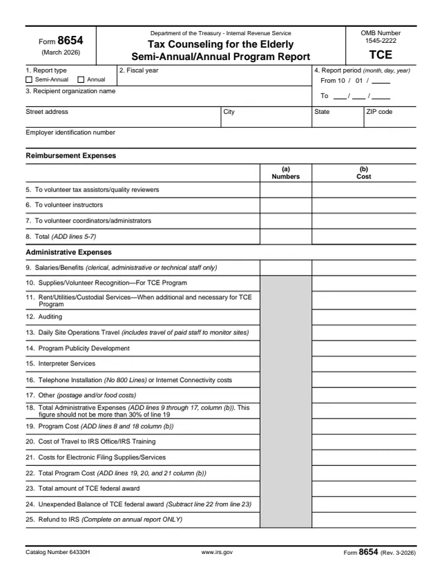 Page 1 of form 8654