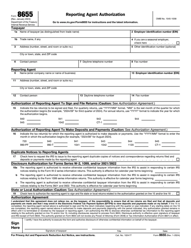 Page 1 of form 8655