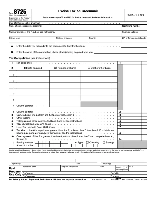 Page 1 of form 8725