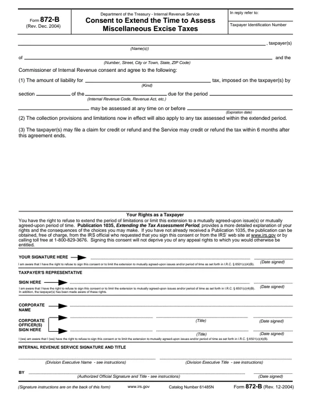 Page 1 of form 872-B