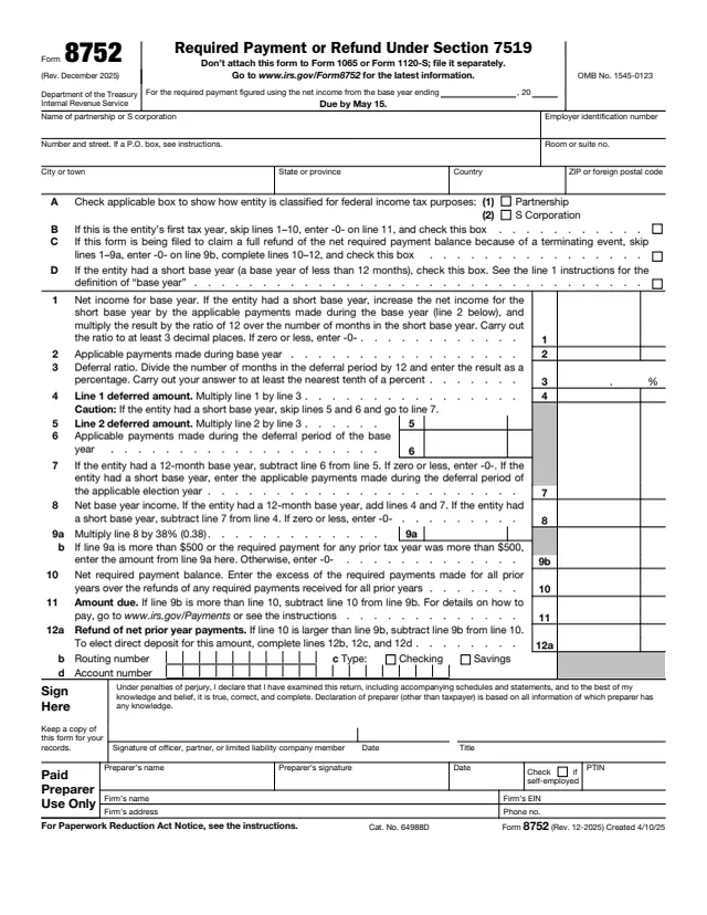 Page 1 of form 8752