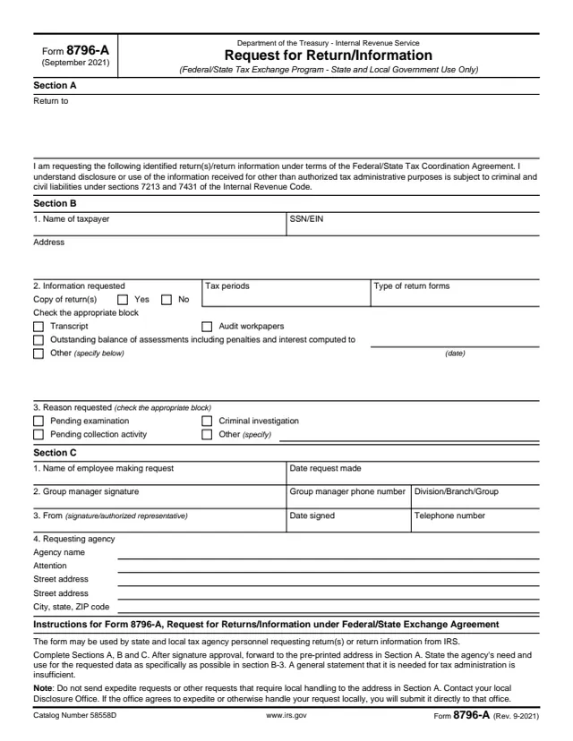 Page 1 of form 8796-A