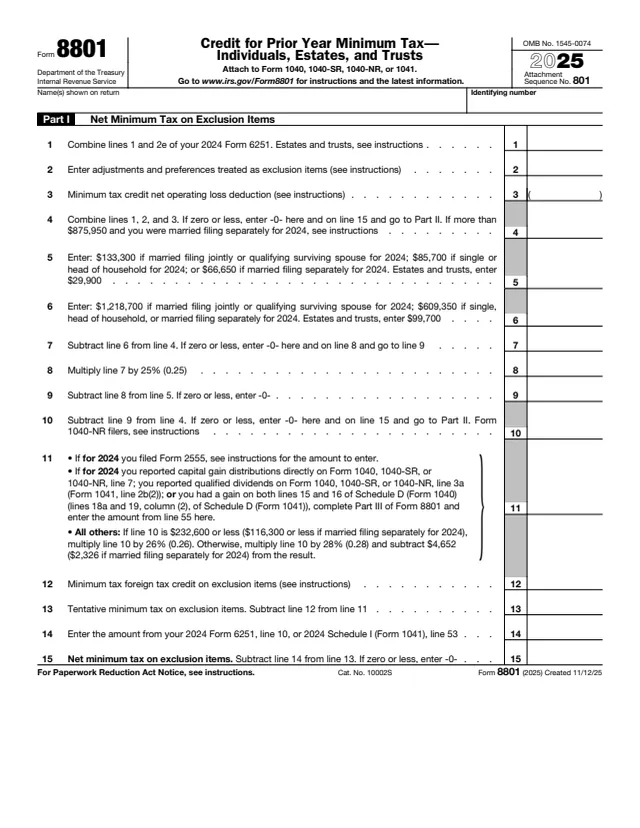 Page 1 of form 8801