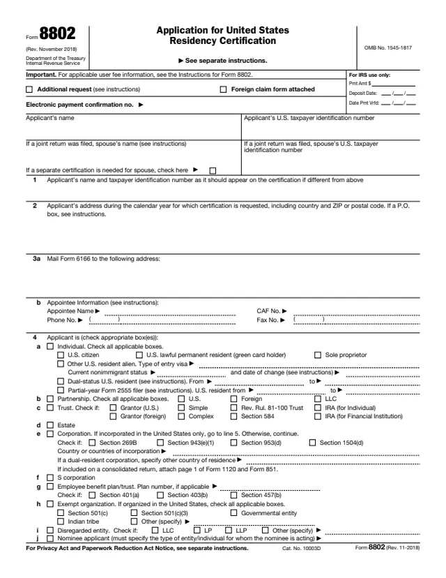 Page 1 of form 8802
