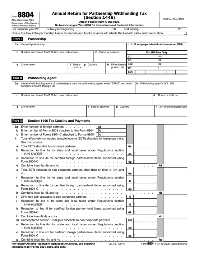 Page 1 of form 8804