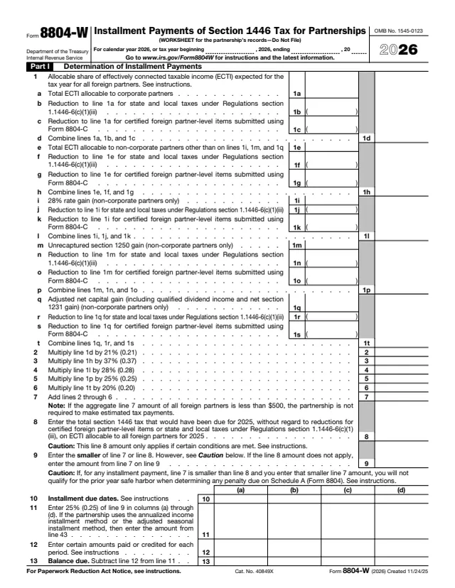 Page 1 of form 8804-W