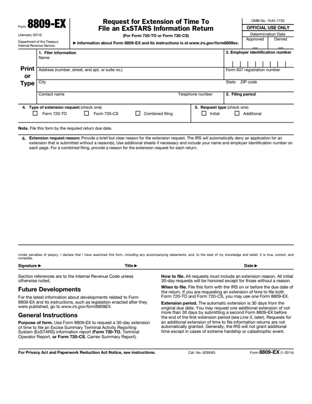 Page 1 of form 8809-EX