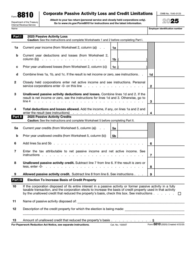Page 1 of form 8810