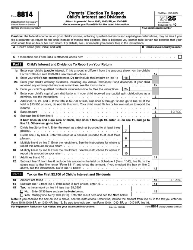 Page 1 of form 8814