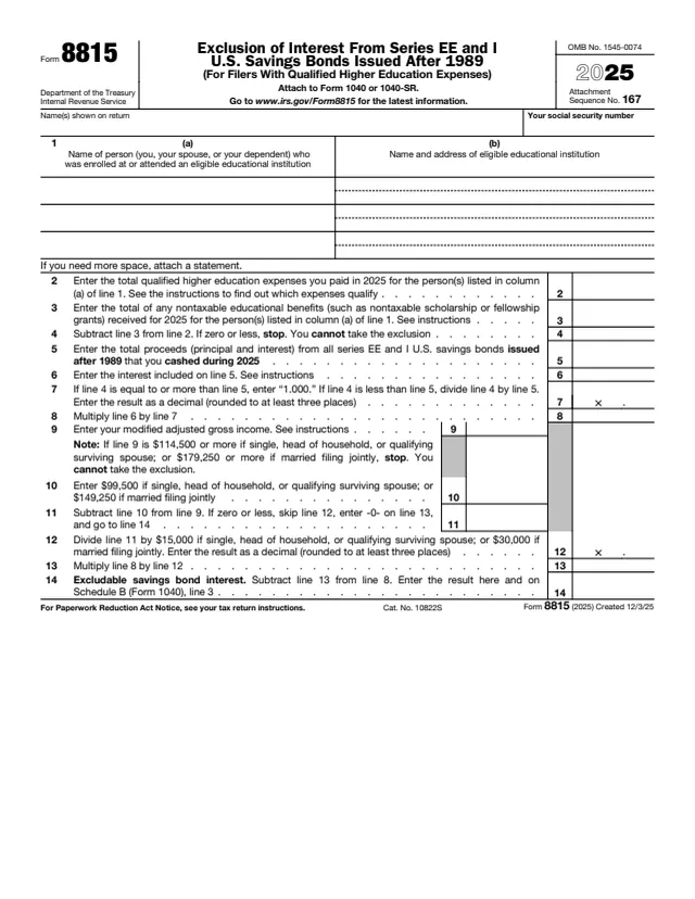Page 1 of form 8815