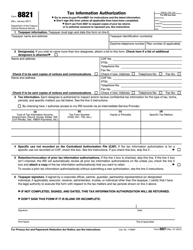 Page 1 of form 8821