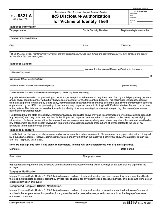 Page 1 of form 8821-A