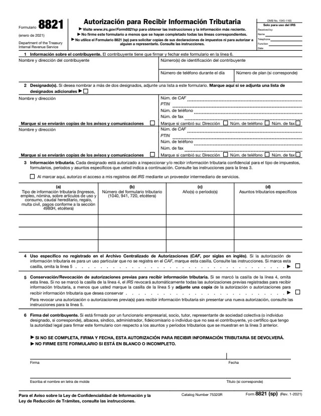 Page 1 of form 8821