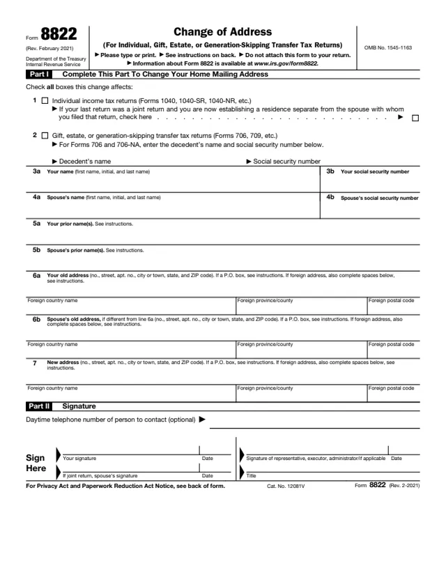 Page 1 of form 8822