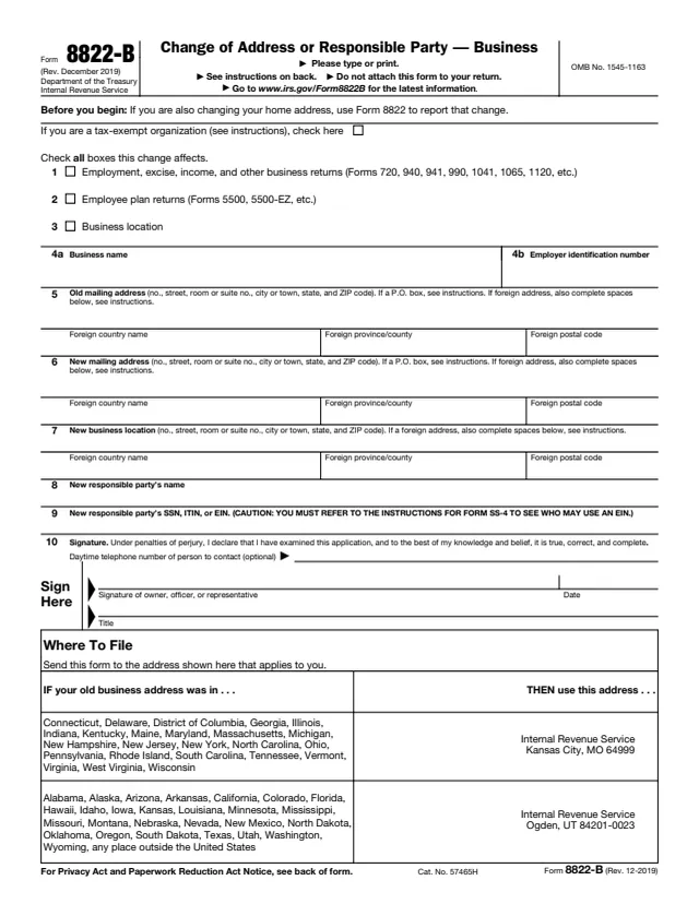 Page 1 of form 8822-B