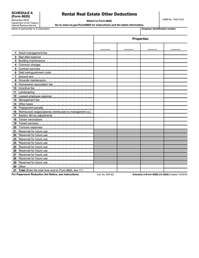 Page 1 of form 8825 Sch. A