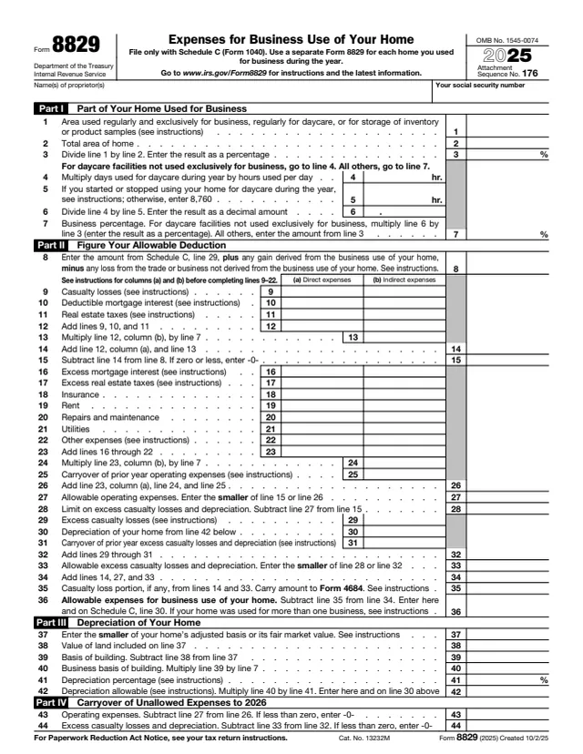 Page 1 of form 8829
