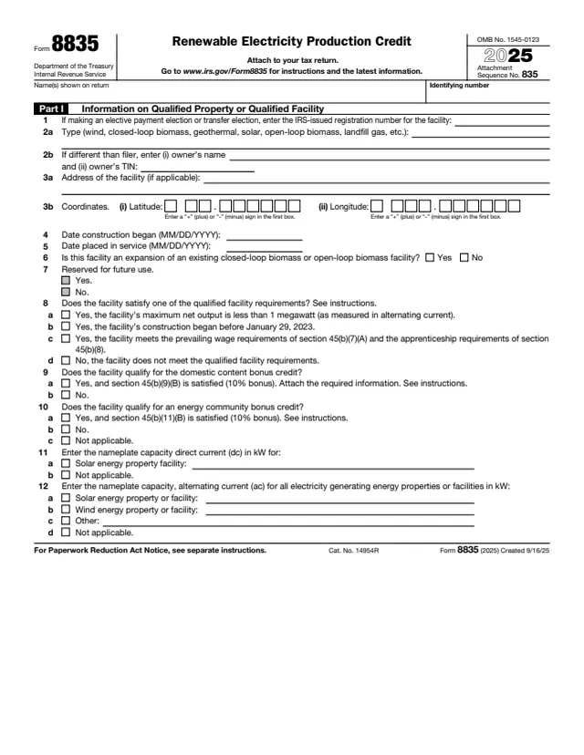 Page 1 of form 8835