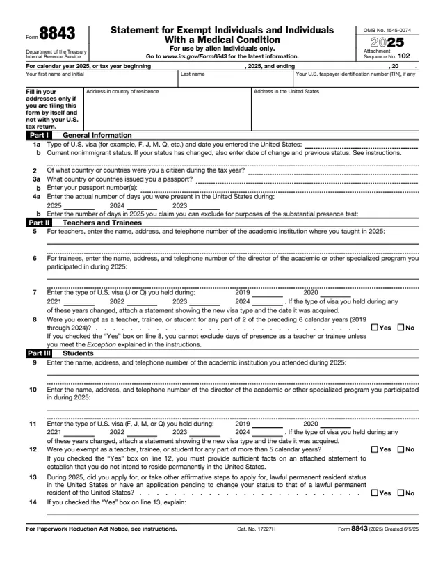Page 1 of form 8843