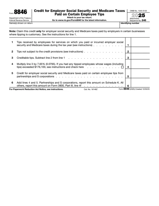 Page 1 of form 8846