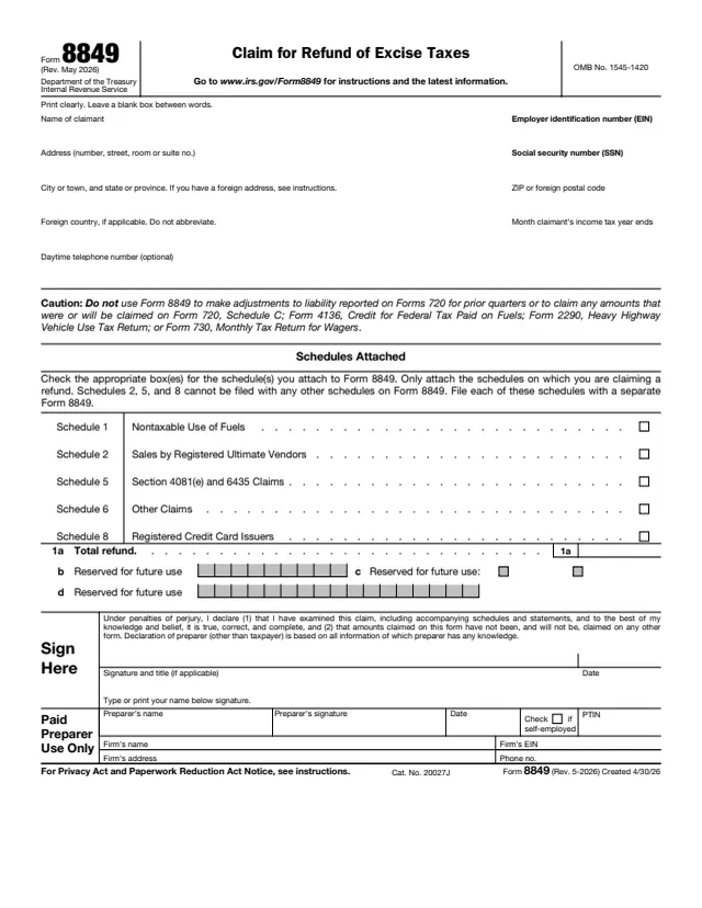 Page 1 of form 8849
