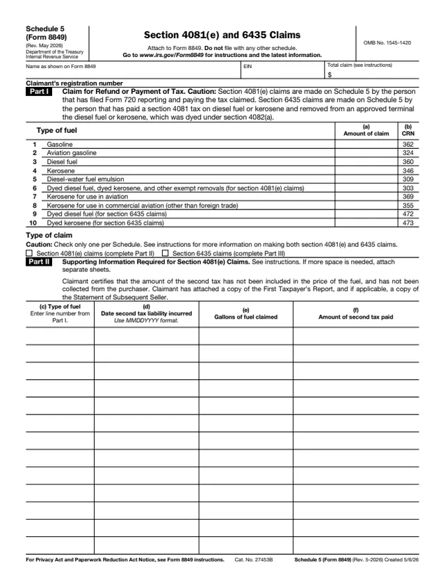 Page 1 of form 8849 Sch. 5