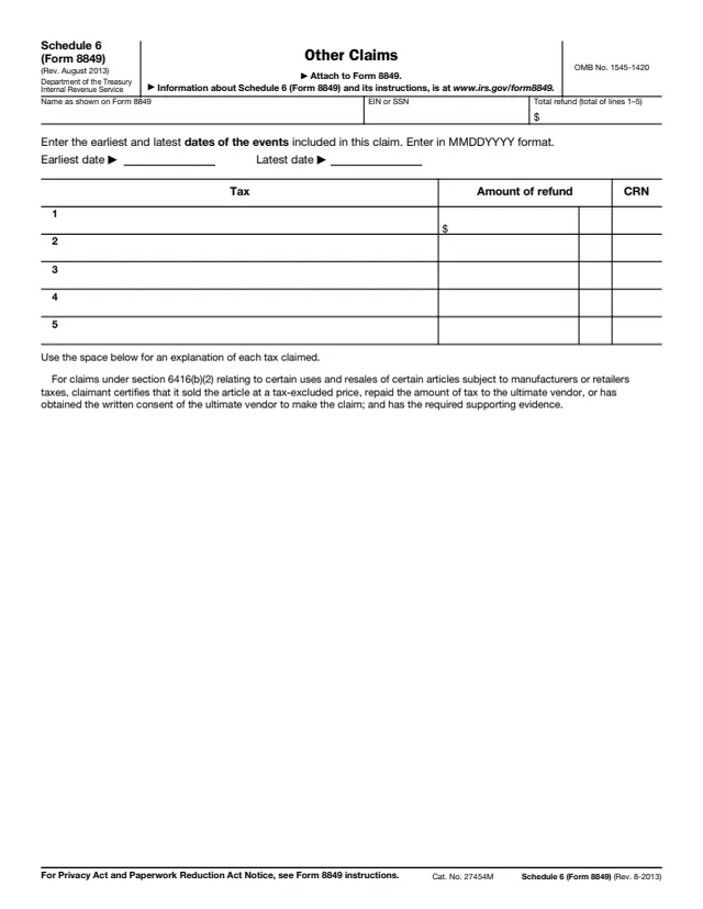 Page 1 of form 8849 Sch. 6