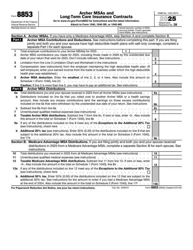 Page 1 of form 8853
