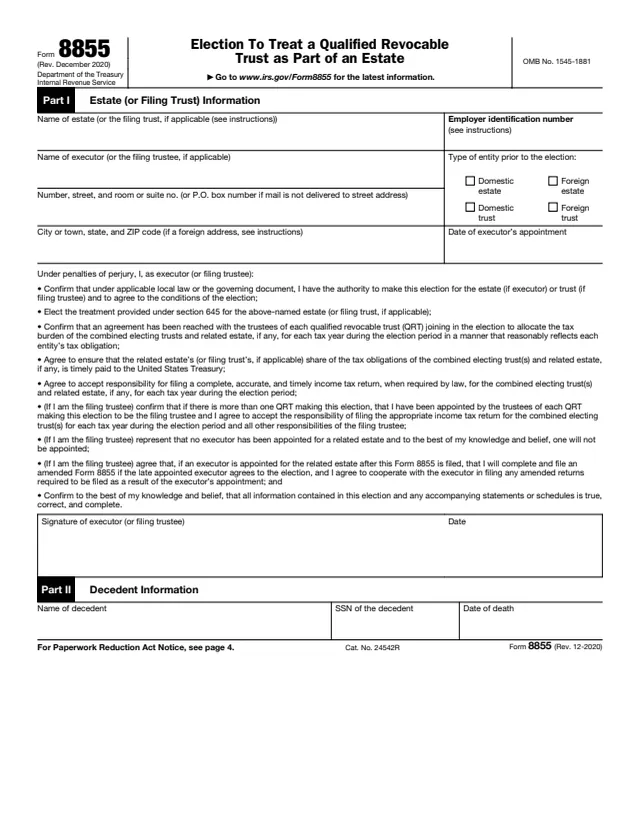 Page 1 of form 8855