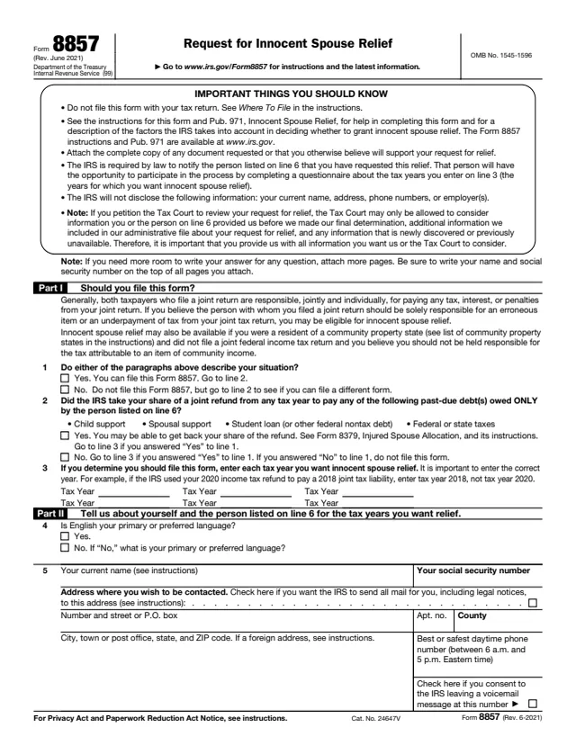 Page 1 of form 8857