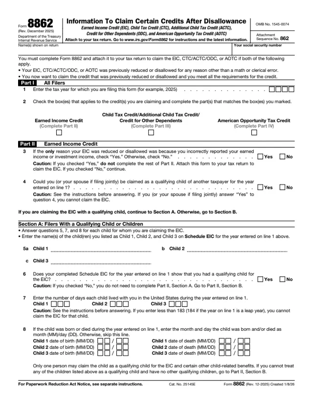Page 1 of form 8862