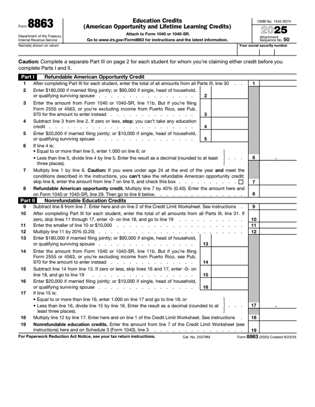 Page 1 of form 8863