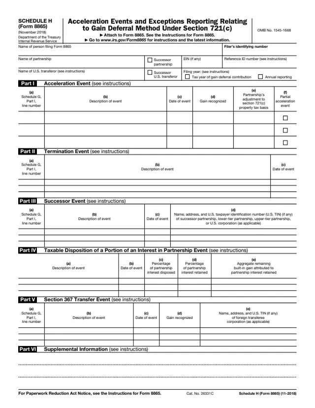 Page 1 of form 8865 Sch. H