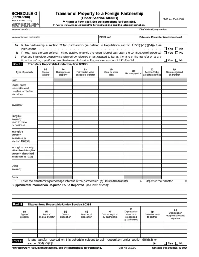 Page 1 of form 8865 Sch. O