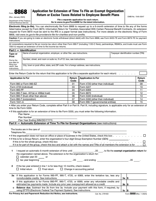 Page 1 of form 8868
