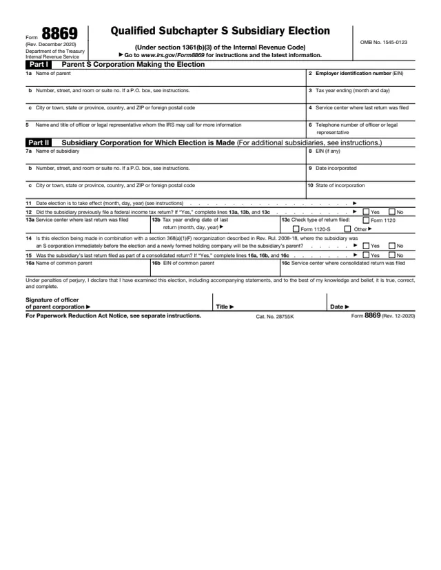 Page 1 of form 8869