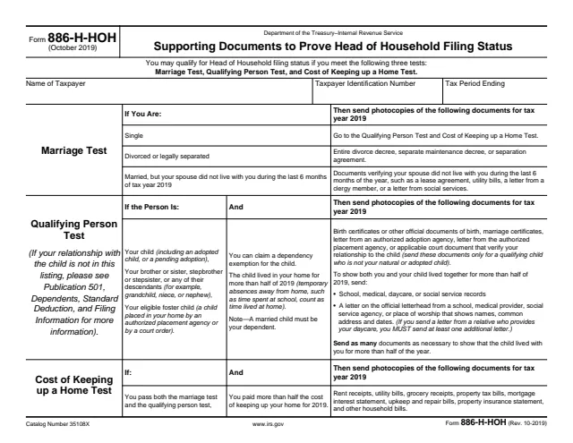 Page 1 of form 886-H-HOH