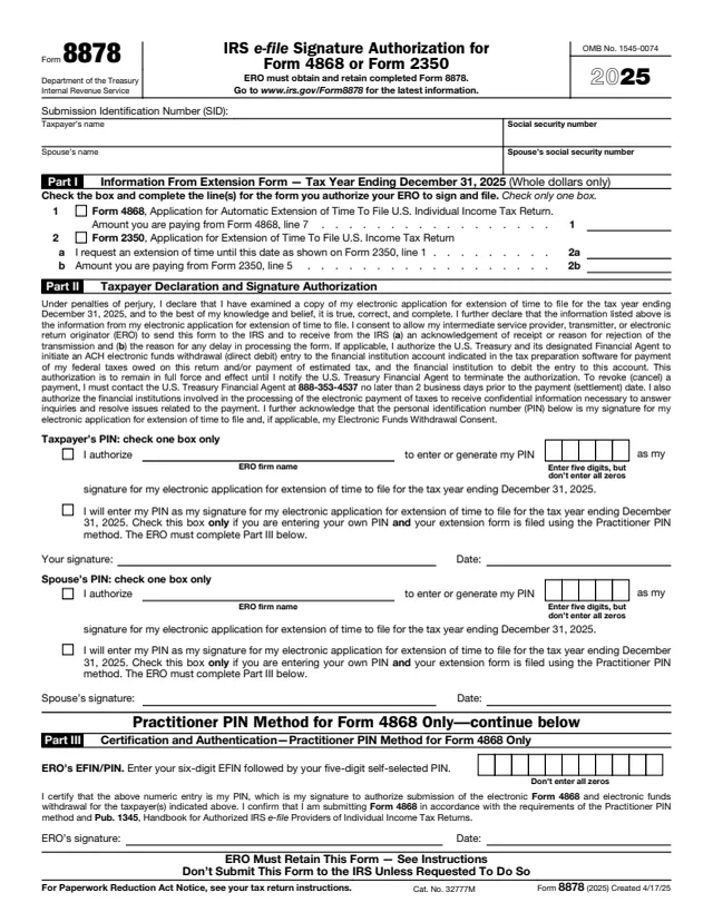 Page 1 of form 8878