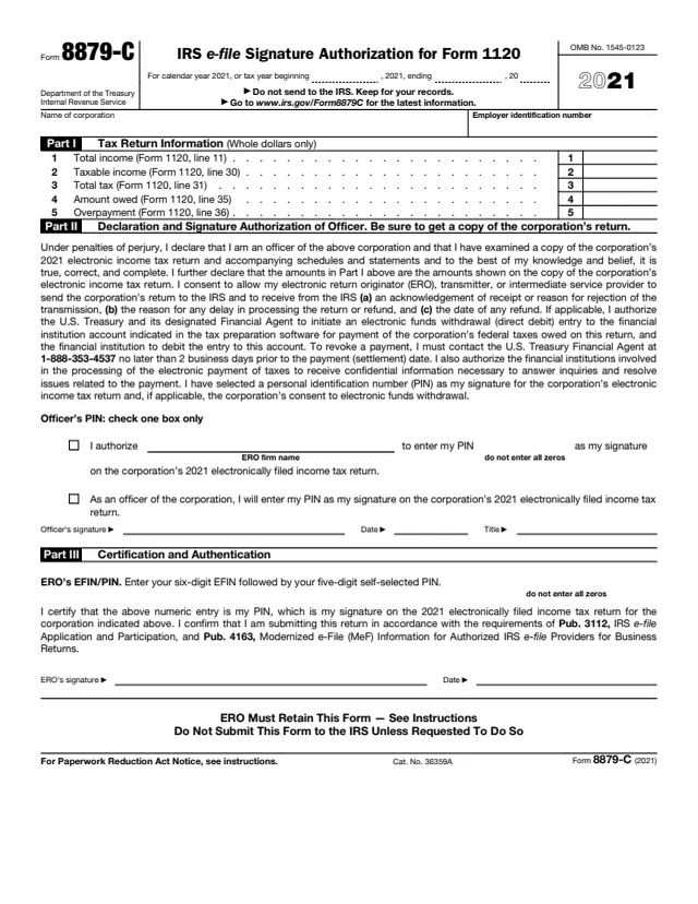 Page 1 of form 8879-C