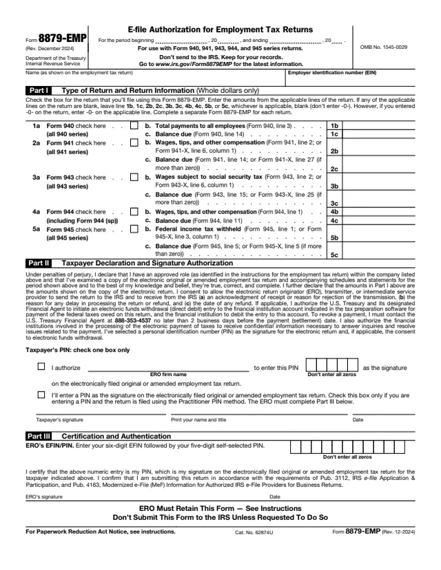Page 1 of form 8879-EMP
