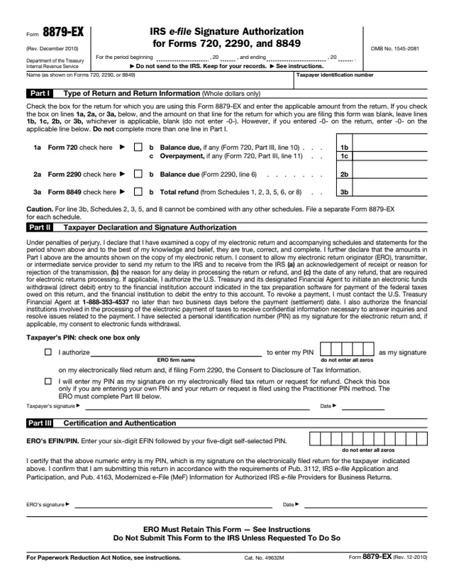 Page 1 of form 8879-EX