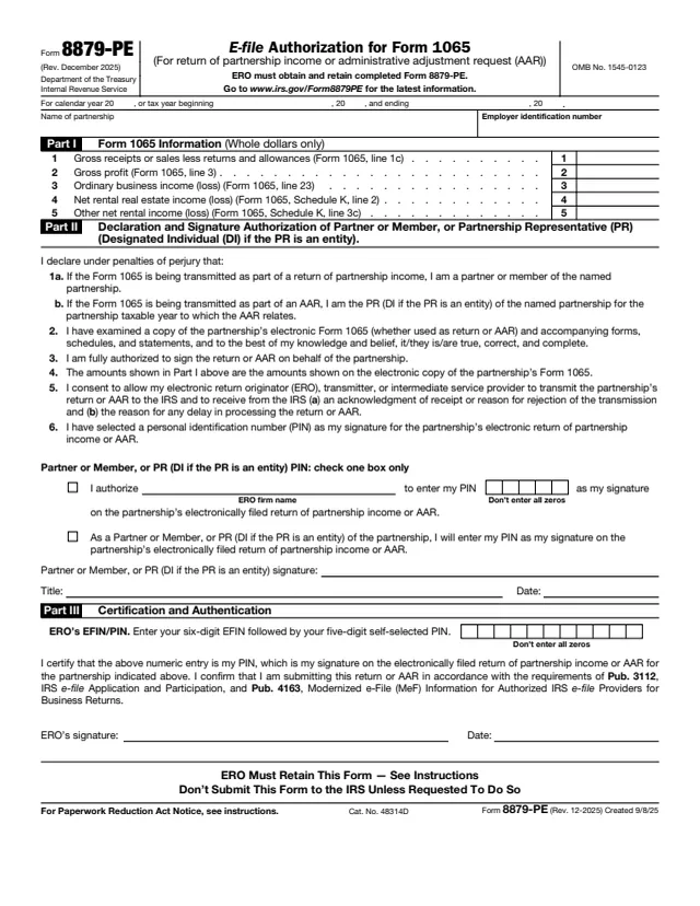 Page 1 of form 8879-PE