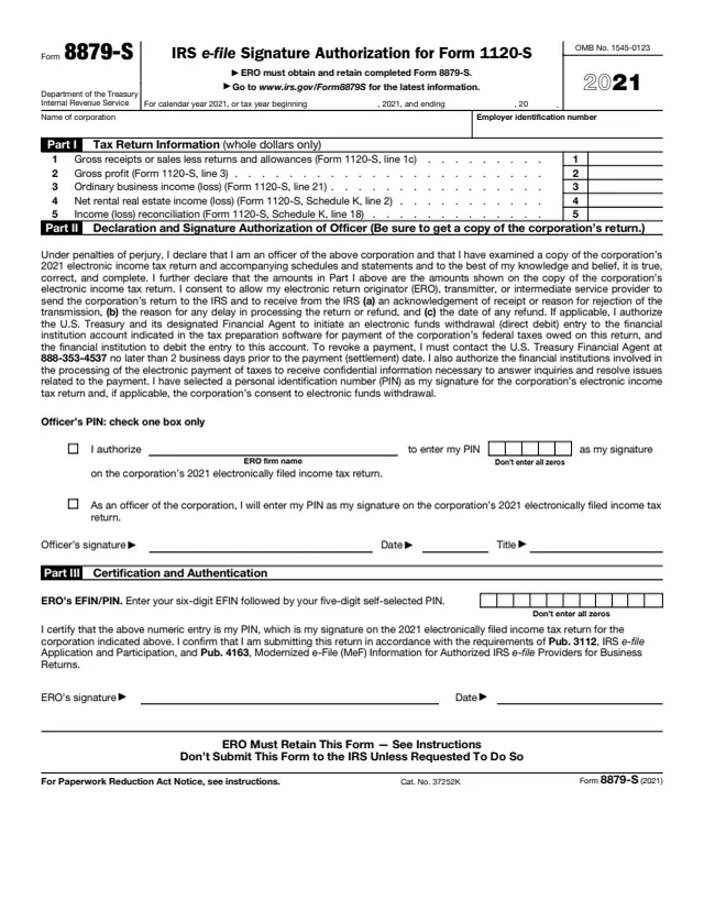 Page 1 of form 8879-S