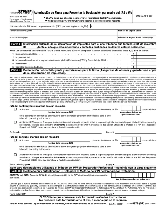 Page 1 of form 8879
