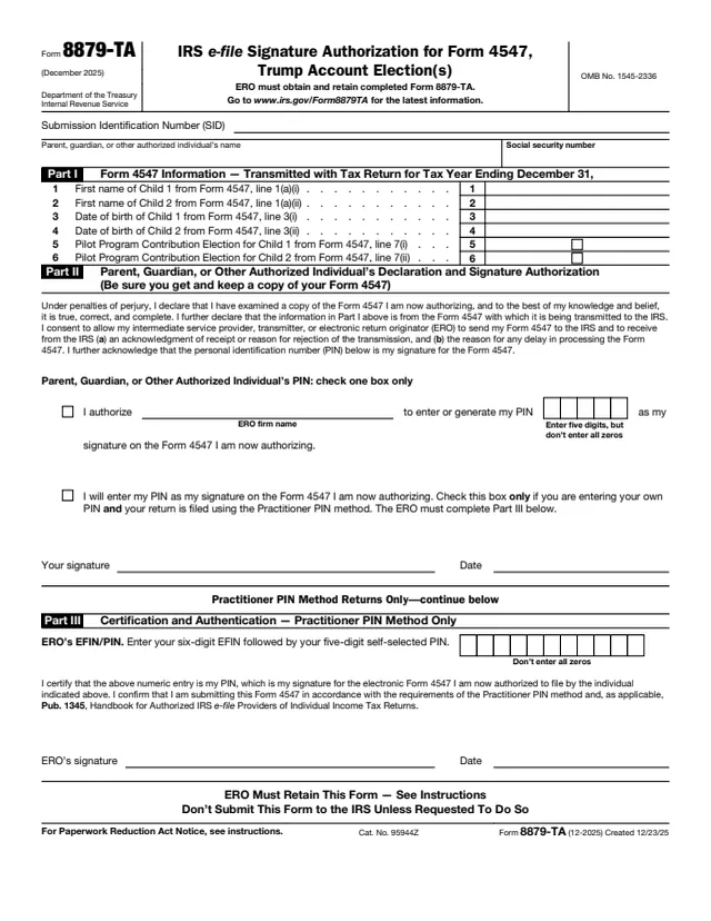 Page 1 of form 8879-TA