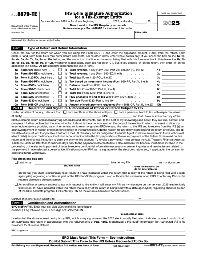 Page 1 of form 8879-TE