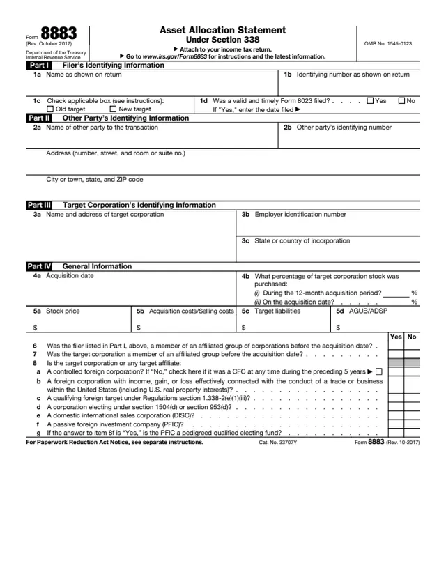 Page 1 of form 8883
