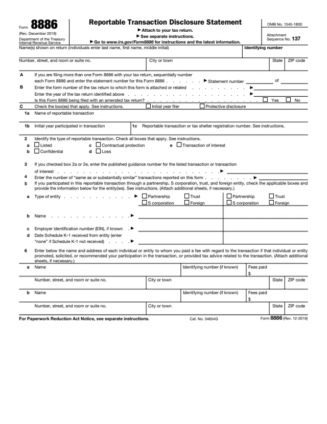 Page 1 of form 8886